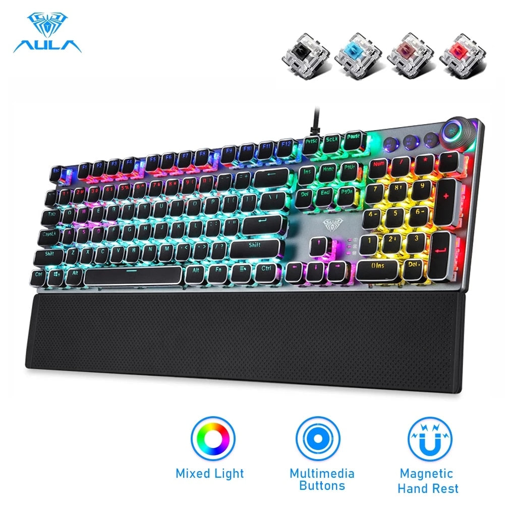 AULA Gaming Mechanical Keyboard Retro Square Glowing Keycaps