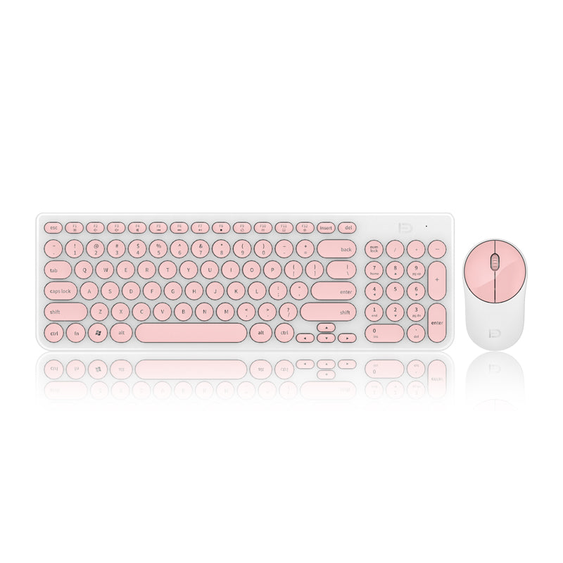 FD iK6630 2.4GHz Wireless Keyboard and Mouse Combo, Cute Round Key Set Smart Power-Saving Quiet Slim Combo for Laptop, Computer, TV and Mac