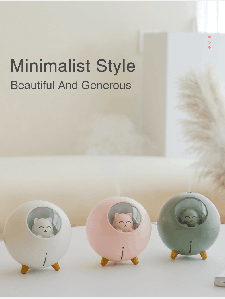 Cute Cat Mini Aroma Air Humidifier ,Portable USB Cool Mist Humidifier, 220ml Mini Air Humidifier with Color LED Light Conversion Room Humidifier for Offices, Bedrooms, Car