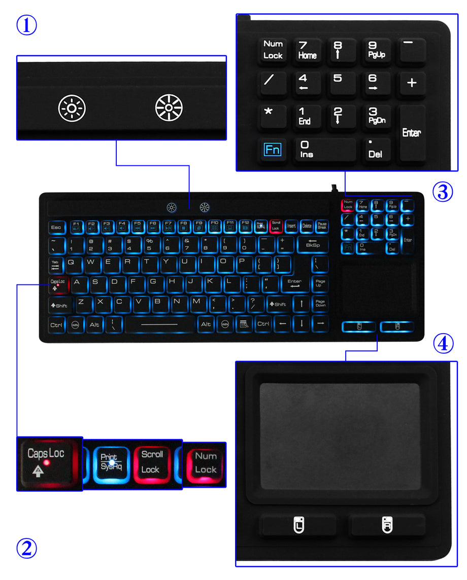 AS-102 Silicone Industrial Keyboard with Touchpad