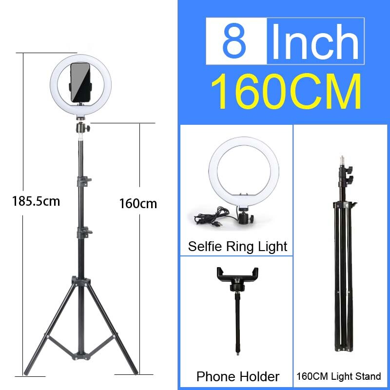 6 8 10 Inch 16 26cm Ring Light LED Selfie 20cm Stand Tripod Desktop Dimmable YouTube Photo Video Camera Phone Makeup Live Fill