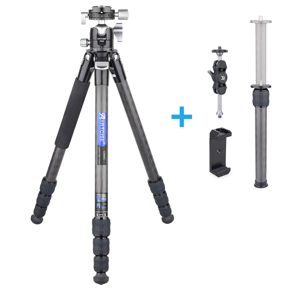 Carbon Fiber Tripod for Camera Professional Lightweight Compact Tripod for Travel Camera Stand with Low Gravity Center Ball head