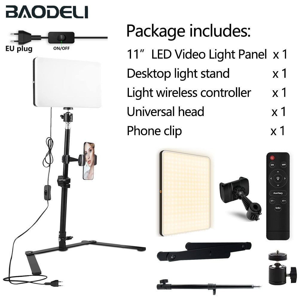 LED Fill Lamp Video Light Panel Bi-color 2700k-5700k Photography Lighting Live Stream Photo Studio Light With Stand EU Plug