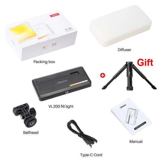 Ulanzi VL200 Rechargeable Camera Video Light with Soft Diffuser 5000mAh 2500K-9000K Smartphone Vlog Light Fill Light Youtube