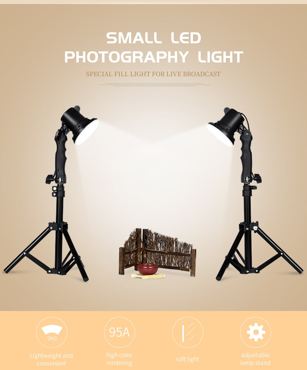 LED Lamp Photography Studio Light Bulb Portrait Soft Box Fill Light Bulb with 37CM Light Stand Tripod Photo Studio