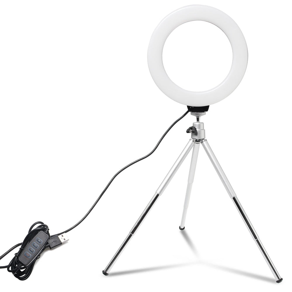 6inch Mini LED Desktop Video Ring Light Selfie Lamp With Tripod Stand USB Plug For YouTube Live Photo Photography Studio