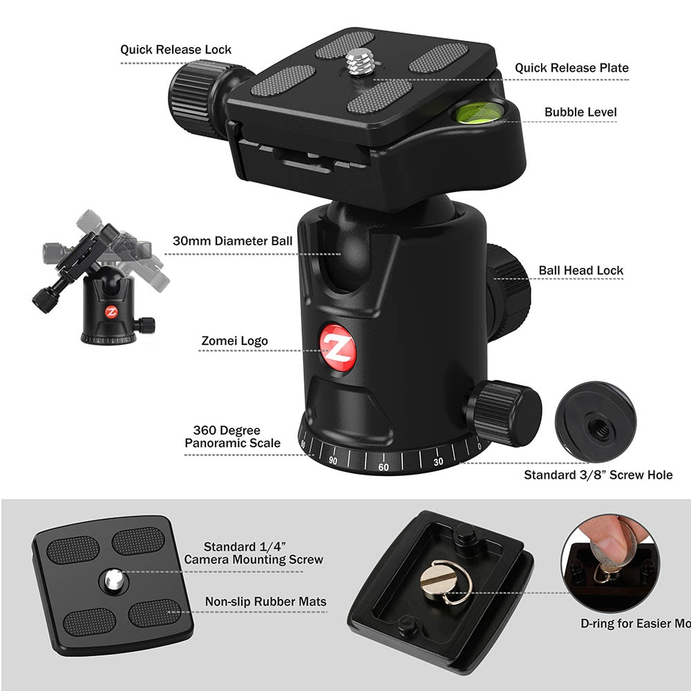 ZOMEI M8 GO Camera Tripod Travel Compact Aluminium Monopod Professional Tripods With Ball Head for Canon Nikon DSLR DV Camcorder
