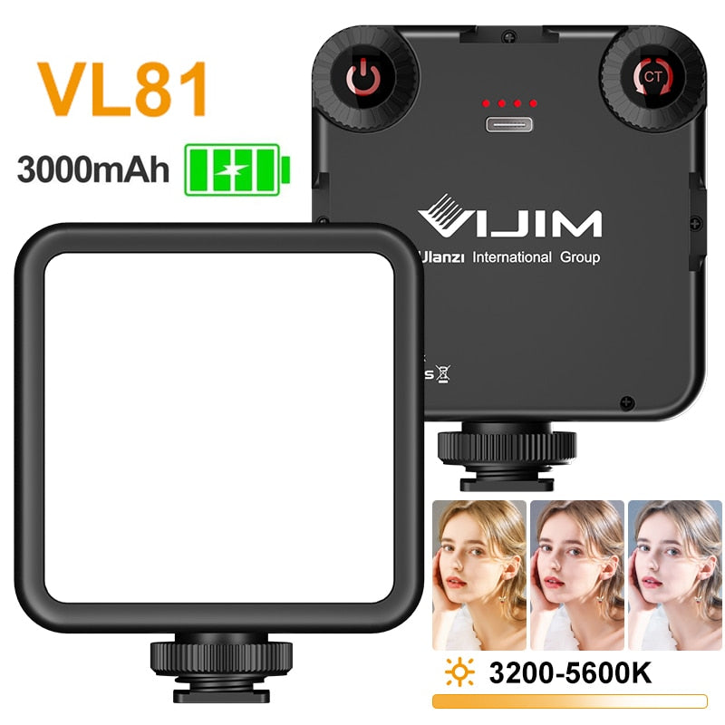 VIJIM VL81 LED Video Light Camera Light 3200-5600K 850LM 6.5W With Cold Shoe Mini Vlog Fill Light 3000mAh Panel Lamp Photography