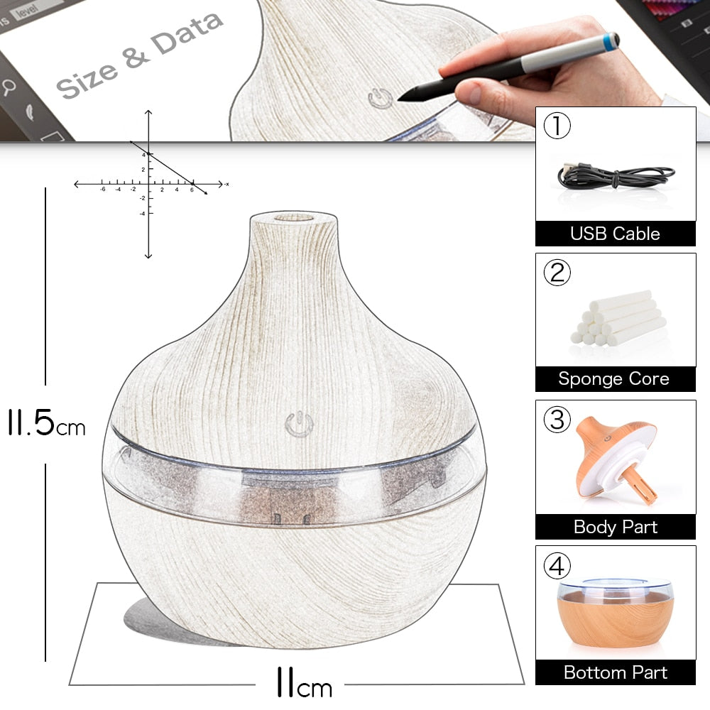 Hot Sale USB Air Humidifier Electric Aroma Diffuser Mist Wood Grain Oil Aromatherapy Mini Colorful LED Light For Car Home Office