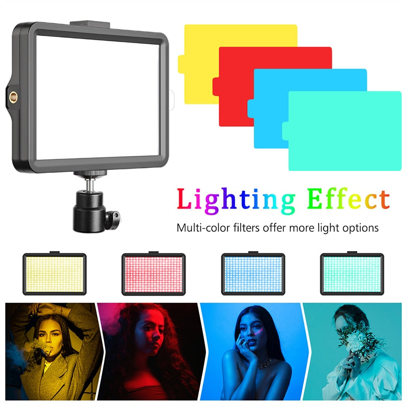 LED Video Light Photography Selfie Dimmable Panel Lighting Photo Studio Live Stream Fill Lamp Three Color With Tripod Stand