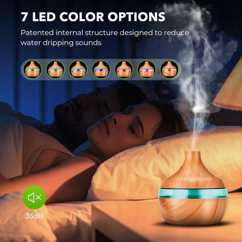 Hot Sale USB Air Humidifier Electric Aroma Diffuser Mist Wood Grain Oil Aromatherapy Mini Colorful LED Light For Car Home Office