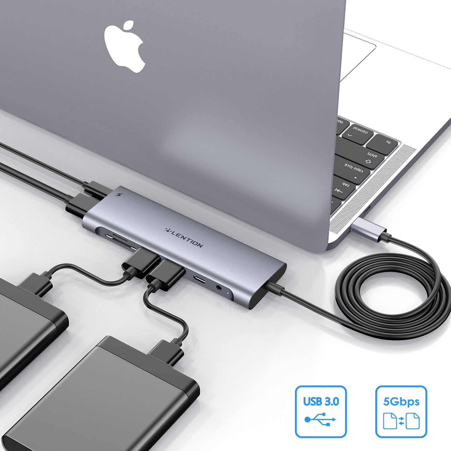4K HDMI Long Cable Docking Station USB C Hub Type-C USB 3.0Card Reader Charging Adapter MacBook Pro Air Laptop Splitter
