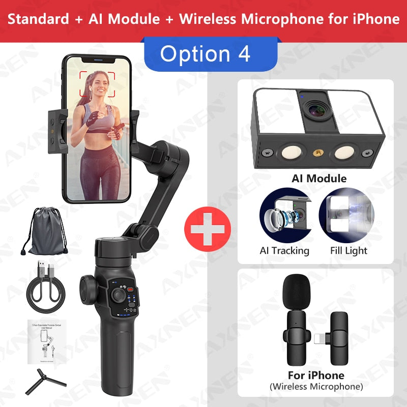 Newest AXNEN HQ4 3-Axis Handheld Gimbal, Optional AI Smart Tracking, Smartphone Stabilizer for iPhone 14 Pro Xiaomi Huawei Vlog