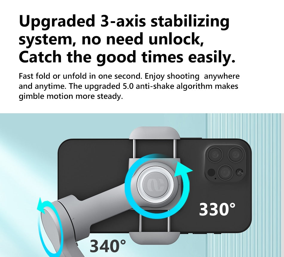 Smartphone Gimbal 3-Axis Handheld Stabilizer with Fill Light for Cell Phone iPhone 13 pro max Xiaomi Huawei YouTube TikTok Vlog