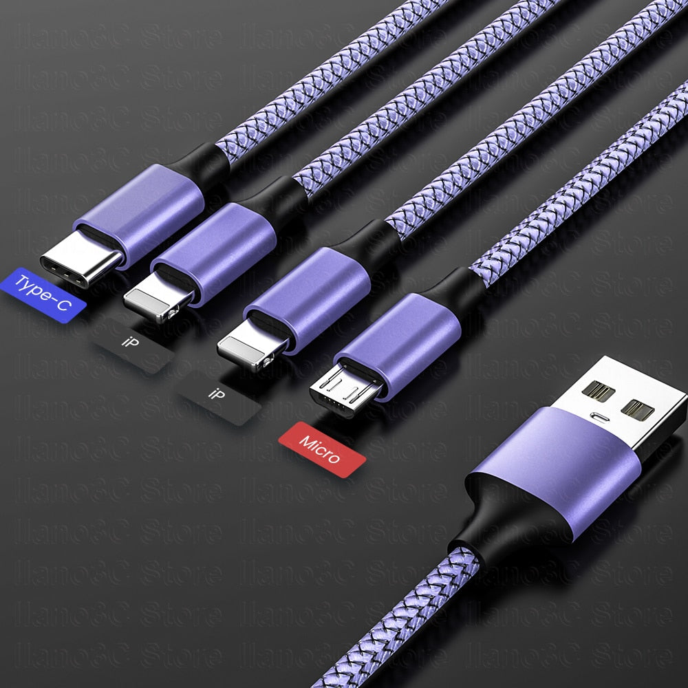 3A 4 in 1 USB Cable C Charging Cable Micro USB Charge Cable For iPhone 13 12 11 Huawei Xiaomi Samsung Lightning Cable Data Cable