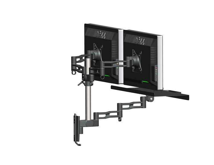 Dual Monitor Sit Stand Workstation [2 Screens up to 32" Each] Height Adjustable and Quick Release Screen Mount, Standing Desk with Keyboard Tray
