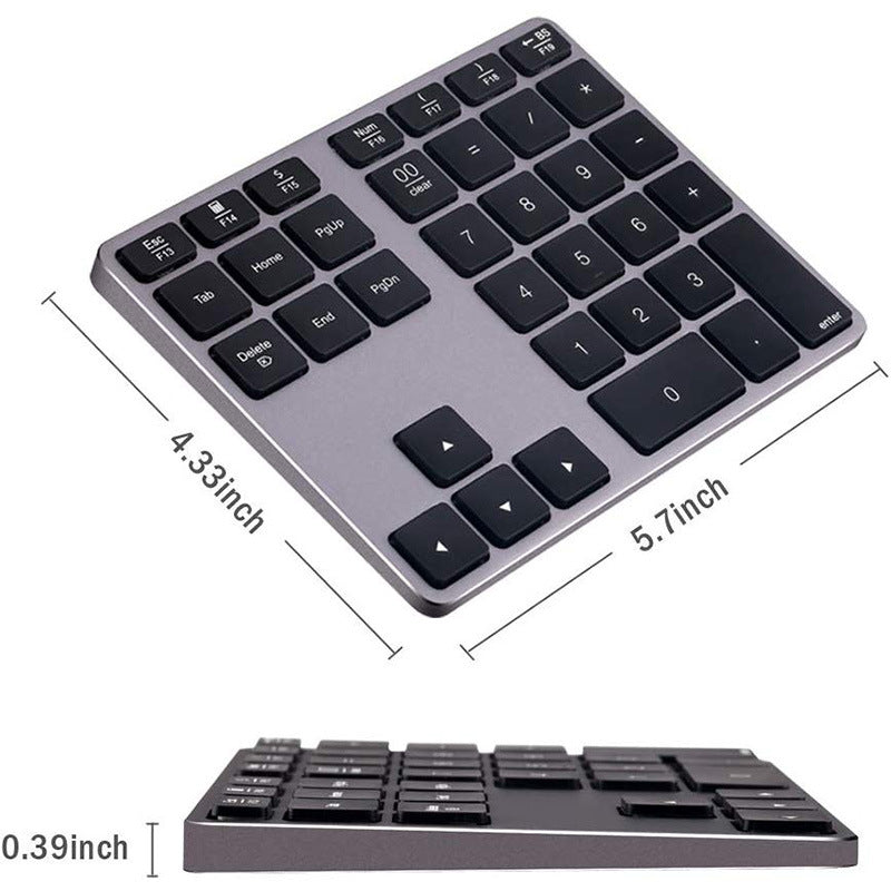 Bluetooth Number Pad for Laptop - Slim Aluminum Design - Rechargeable Wireless Numeric Keypad - 35 Key Numpad Keyboard for Data Entry - for MacBook, iPad, iPhone, iOS, PC, Android - Space Gray