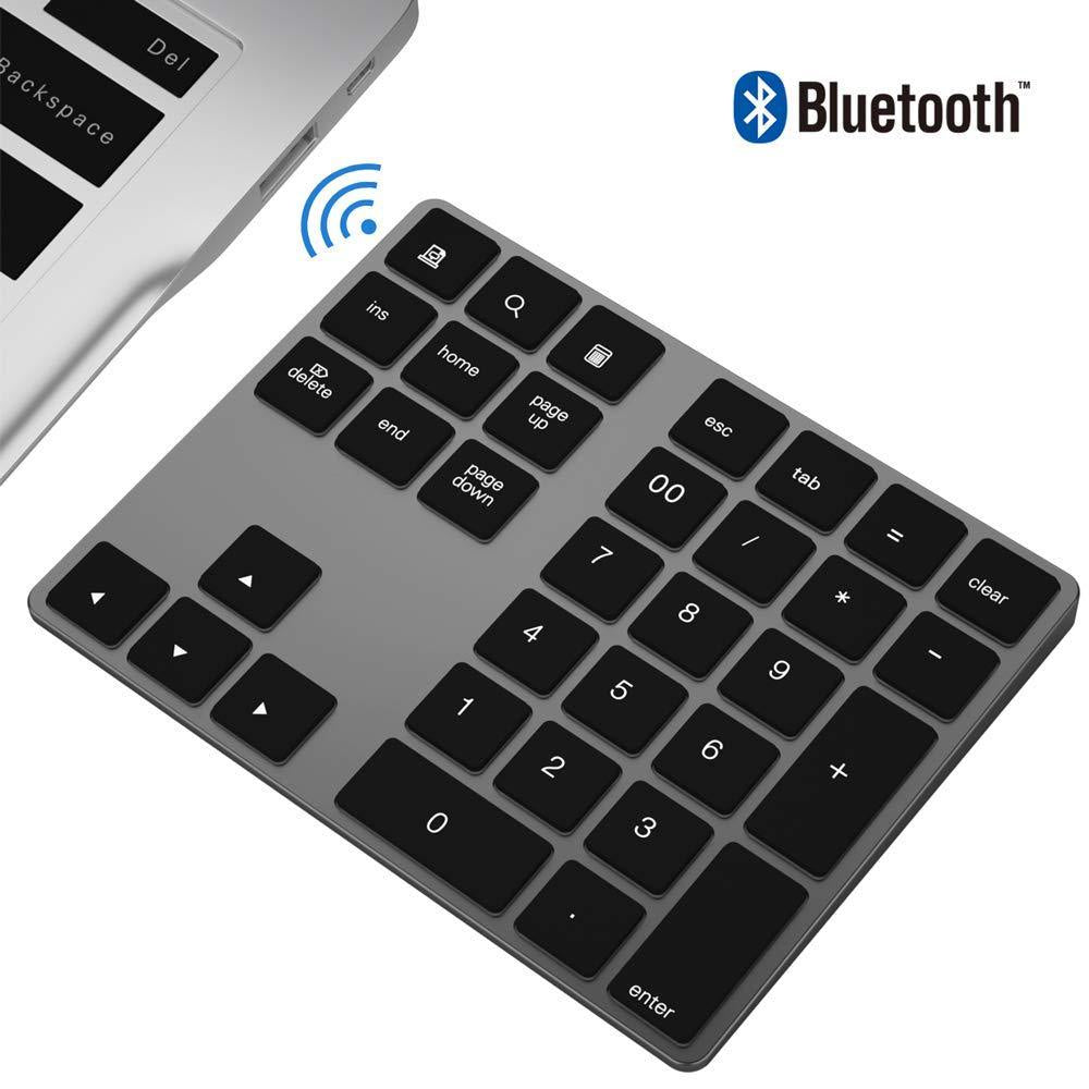 Bluetooth Numeric Keypad, Rechargeable Aluminum 34-Key Number Pad Slim External Numpad Keyboard Data Entry Compatible for MacBook, MacBook Air/Pro, iMac Windows Laptop Surface Pro etc