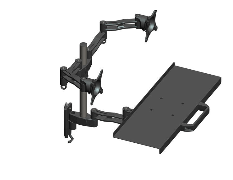 Dual Monitor Sit Stand Workstation [2 Screens up to 32" Each] Height Adjustable and Quick Release Screen Mount, Standing Desk with Keyboard Tray