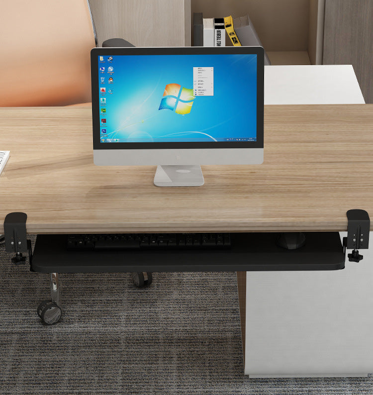 Keyboard Tray Under Desk - Adjustable Ergonomic Sliding Tray, 29.5 (34.3 Including Clamps) x 9.8 inch Large Slide-Out Platform Computer Drawer, Up to 3.1" Thick, Light Wood