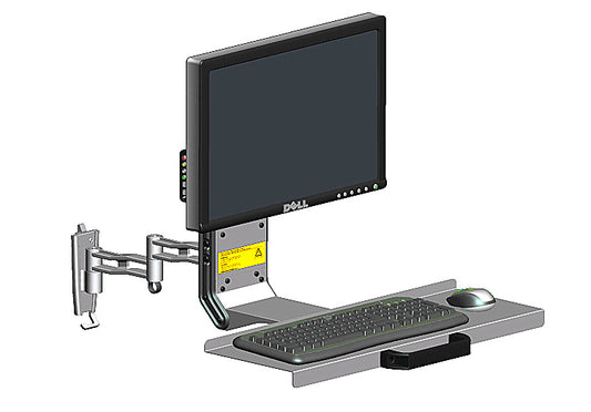 Wall Mount Workstation - Articulating Full Motion Standing Desk with Ergonomic Height Adjustable Monitor & Keyboard Tray Arm-Mouse & Scanner Holders-Single VESA Display