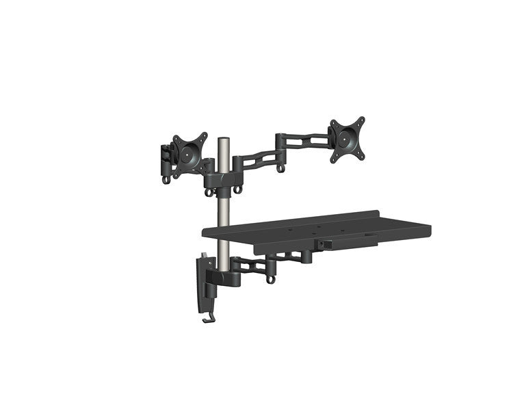 Dual Monitor Sit Stand Workstation [2 Screens up to 32" Each] Height Adjustable and Quick Release Screen Mount, Standing Desk with Keyboard Tray