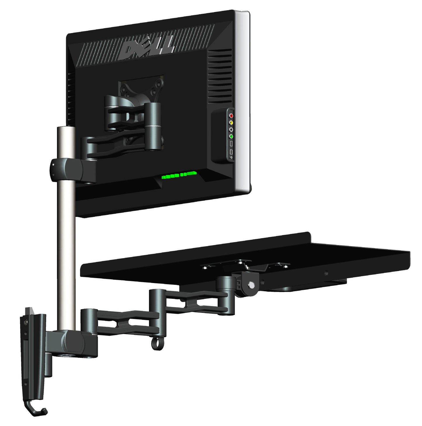 Black Sit-Stand Wall Mount Counterbalance Height Adjustable Monitor and Keyboard Workstation for Screens up to 27 inches