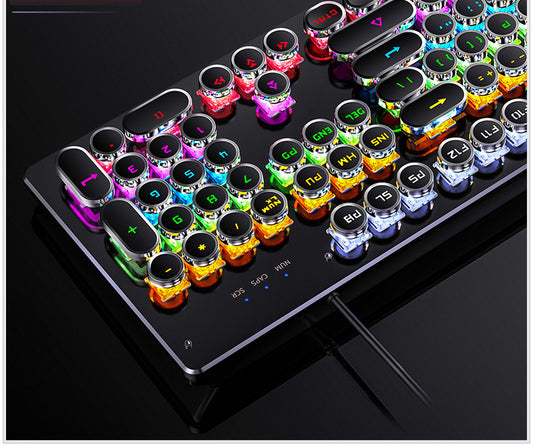 Typewriter Style Mechanical Gaming Keyboard, RGB LED Backlit Wired Keyboard with Blue Switch Retro Steampunk Round Keycap
