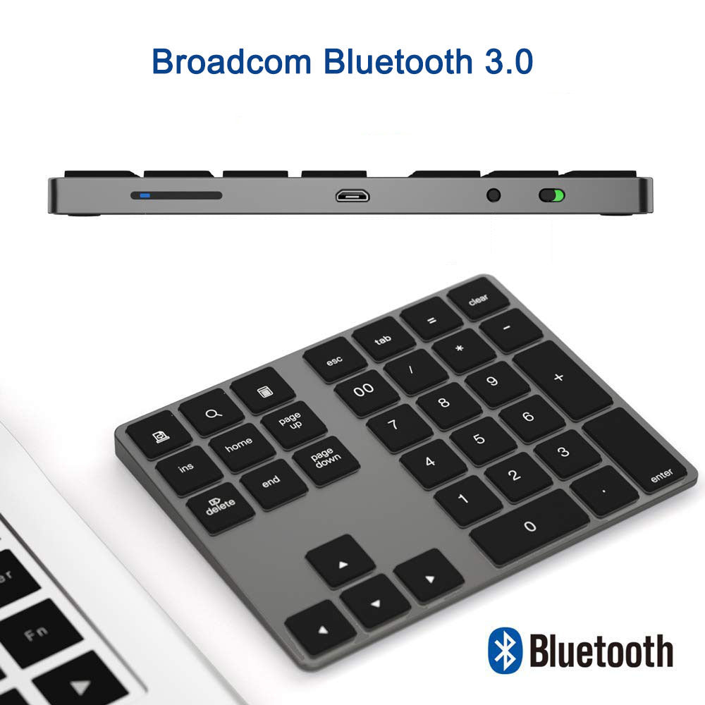 Bluetooth Numeric Keypad, Rechargeable Aluminum 34-Key Number Pad Slim External Numpad Keyboard Data Entry Compatible for MacBook, MacBook Air/Pro, iMac Windows Laptop Surface Pro etc