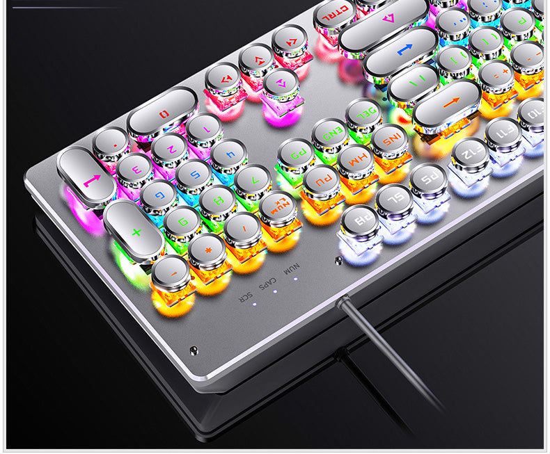 Typewriter Style Mechanical Gaming Keyboard, RGB LED Backlit Wired Keyboard with Blue Switch Retro Steampunk Round Keycap