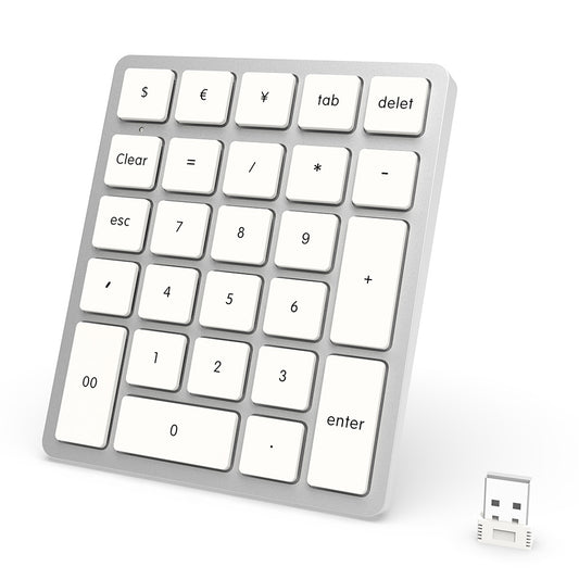Wireless Number Pad for Laptop - Slim 2.4G USB Number Keypad - 26 Key Rechargeable Numeric Keypad with USB Receiver for Data Entry - 10 Key Numpad Keyboard for Mac, MacBook KB26M