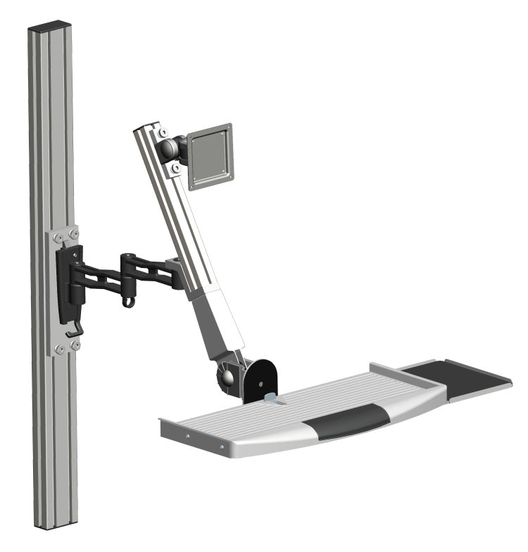 Sit Stand Wall Mount Workstation | Adjustable Height Stand Up Computer Station With Articulating Monitor Mount, Keyboard Tray