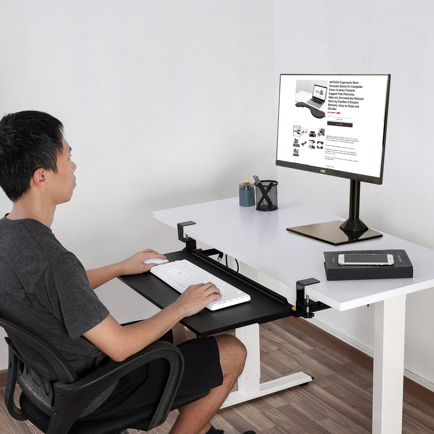 AHPOON Large Keyboard Tray Under Desk Pull Out with Extra Sturdy C Clamp Mount System, Slide-Out Platform Computer Drawer for Typing