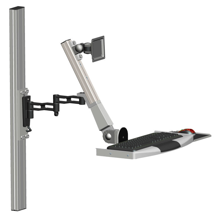 Sit Stand Wall Mount Workstation | Adjustable Height Stand Up Computer Station With Articulating Monitor Mount, Keyboard Tray