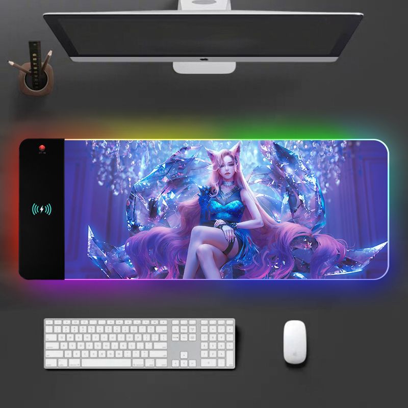 Wireless Charger Gaming Mouse Pad, 15W Wireless Charging Keyboard Pad, Extended RGB Mousepad, Office Desk Mat for iPhone 13/12/12Pro/11 Pro/Xs Max/XR/X,Galaxy S10/S9 31.49x11.81inch