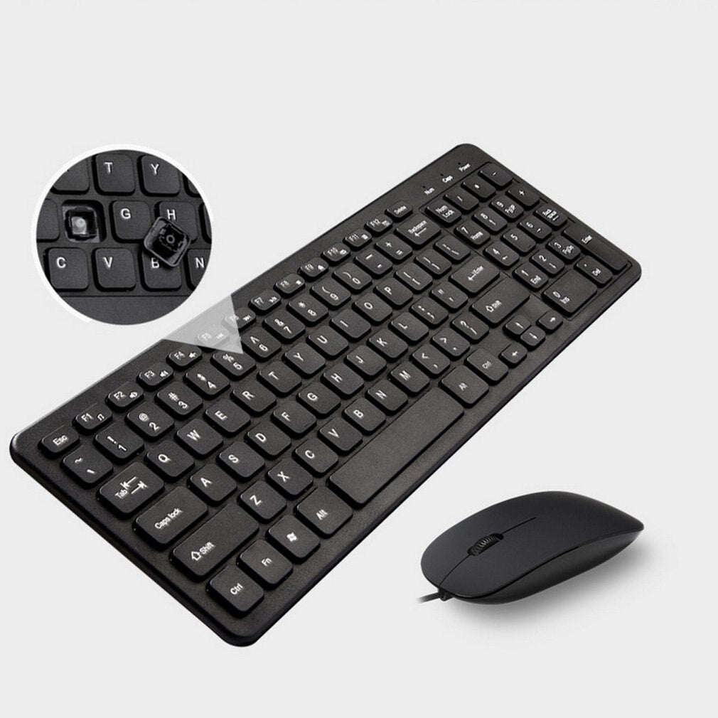 Simple Ultra-Slim Black Mini Wireless Keyboard and Mouse Combo Kit for PC Desktop Loptop Classic Office Set