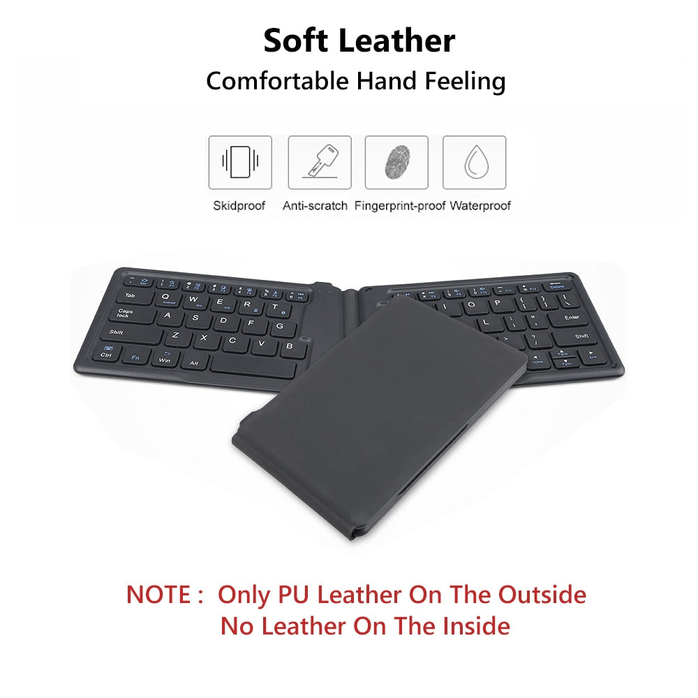 AVATTO A20 Portable Leather Folding Mini Bluetooth Keyboard Foldable Wireless Keypad for iphone,android phone,Tablet,ipad,PC