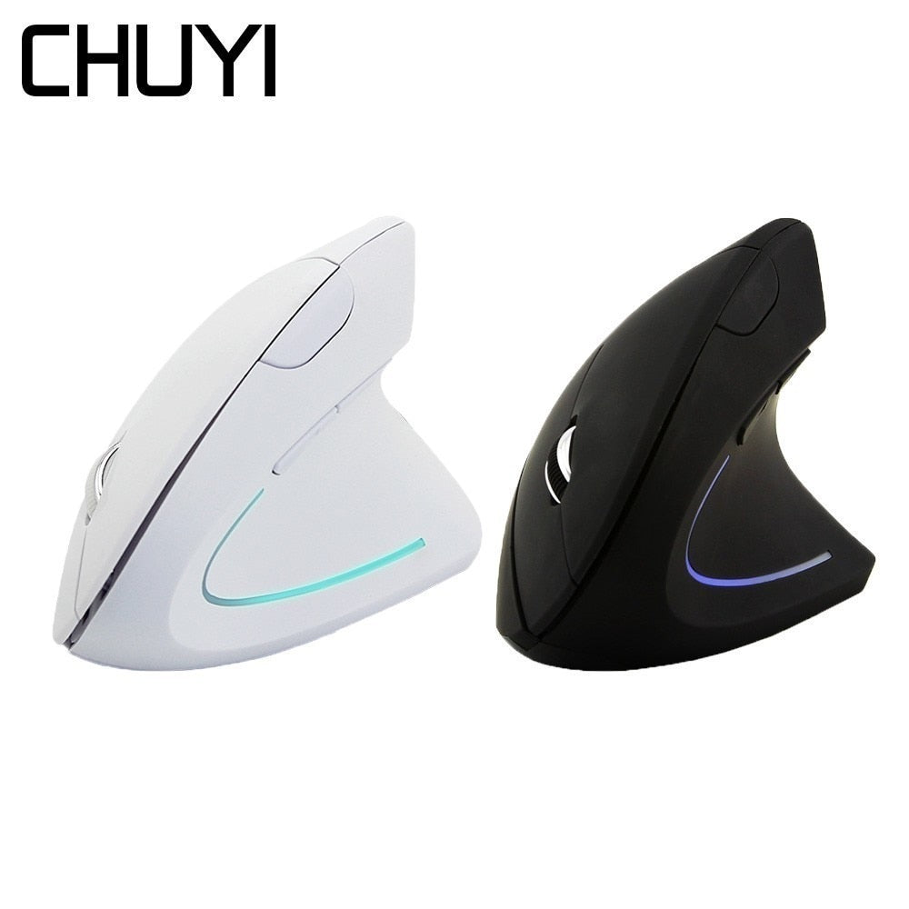 CHUYI Ergonomic Vertical Wireless Mouse Computer Colorful LED Gaming Mice 1600DPI USB Optical 5D Healthy Mause With Mouse Pad