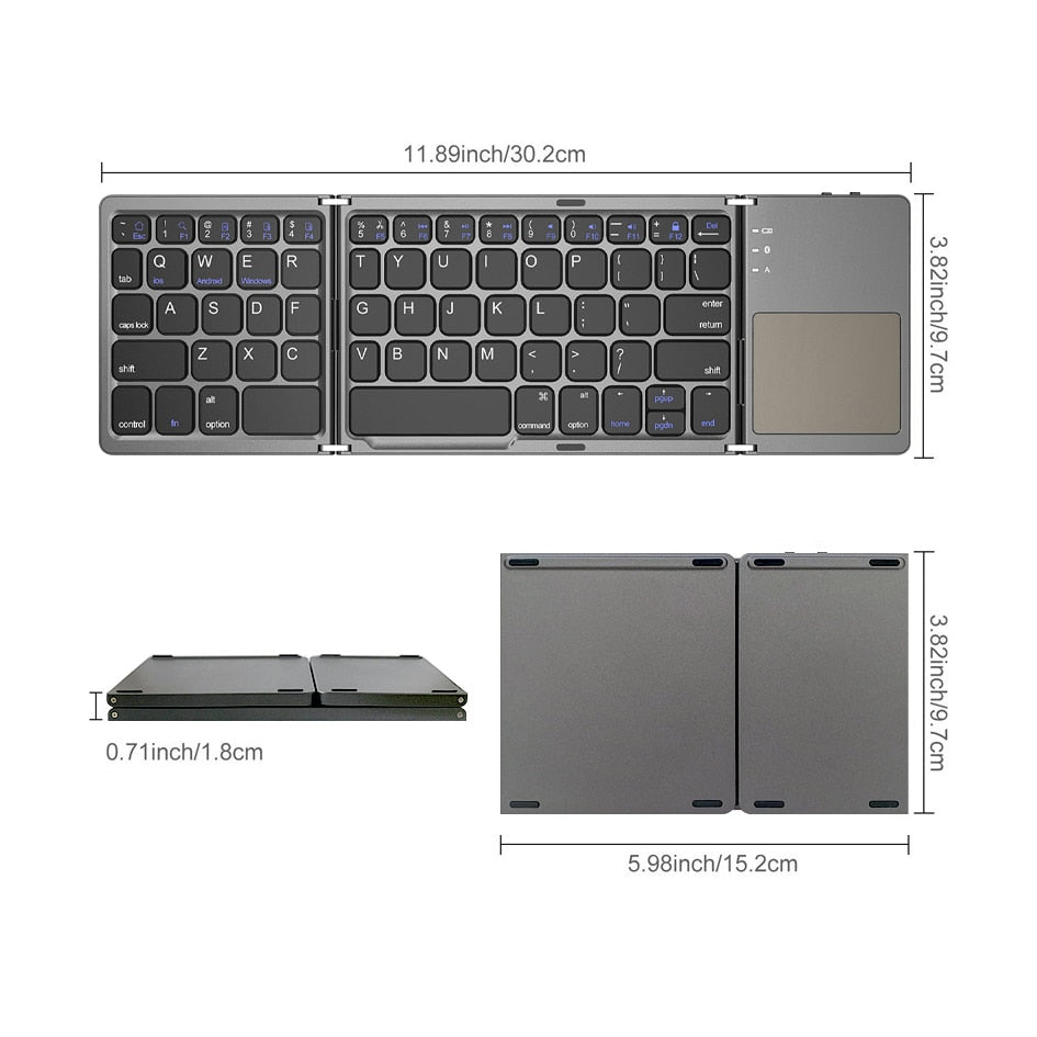 Russian/Spanish/English B033 Mini Folding keyboard, Wireless Bluetooth Keyboard with Touchpad for Windows, Android, IOS