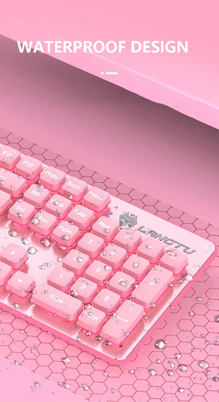 RGB Game Keyboard With Mouse Set Pink Mute Silent Film Cute Backlit Office Game Peripherals Suitable For Laptop