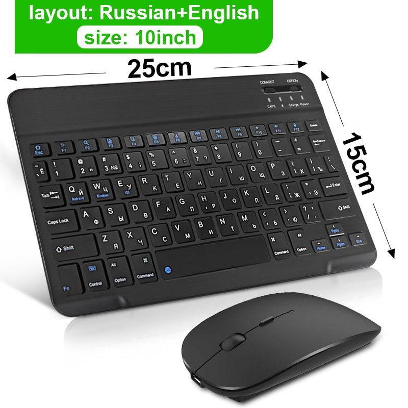 Wireless Keyboard and Mouse Mini Rechargeable Spainish Bluetooth Keyboard With Mouse Russian Keyboard For PC Tablet Phone