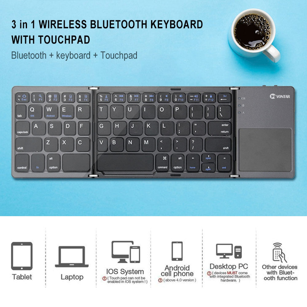 Folding Bluetooth Keyboard Wireless Klavye English/Russian/Spanish/Arabic/Hebrew/Portugues for IOS/Android/Windows ipad Tablet