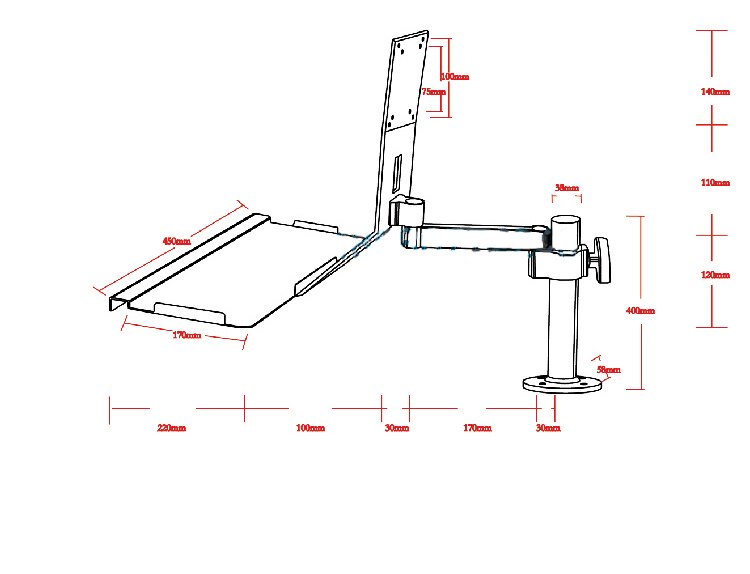 Industrial LCD Monitor Holder for 14-27inch Display Screen Wall Mount Keyboard Tray Mouse Stand Tray Mount Computer Bracket