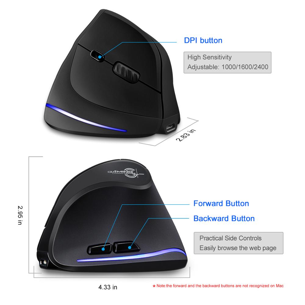 Lefon Vertical Wireless Mouse Game Rechargeable Ergonomic Mouse RGB Optical USB Mice For Windows Mac 2400 DPI 2.4G For PUBG LOL