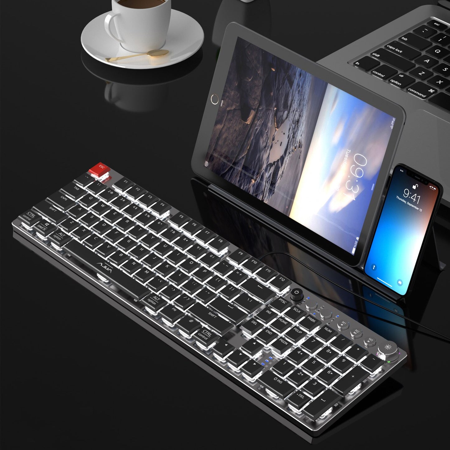Wireless Mechanical Keyboard Ultra Thin 104 Keys Single Backlight Support Bluetooth/Type-c for Android Windows Desktop Laptop PC