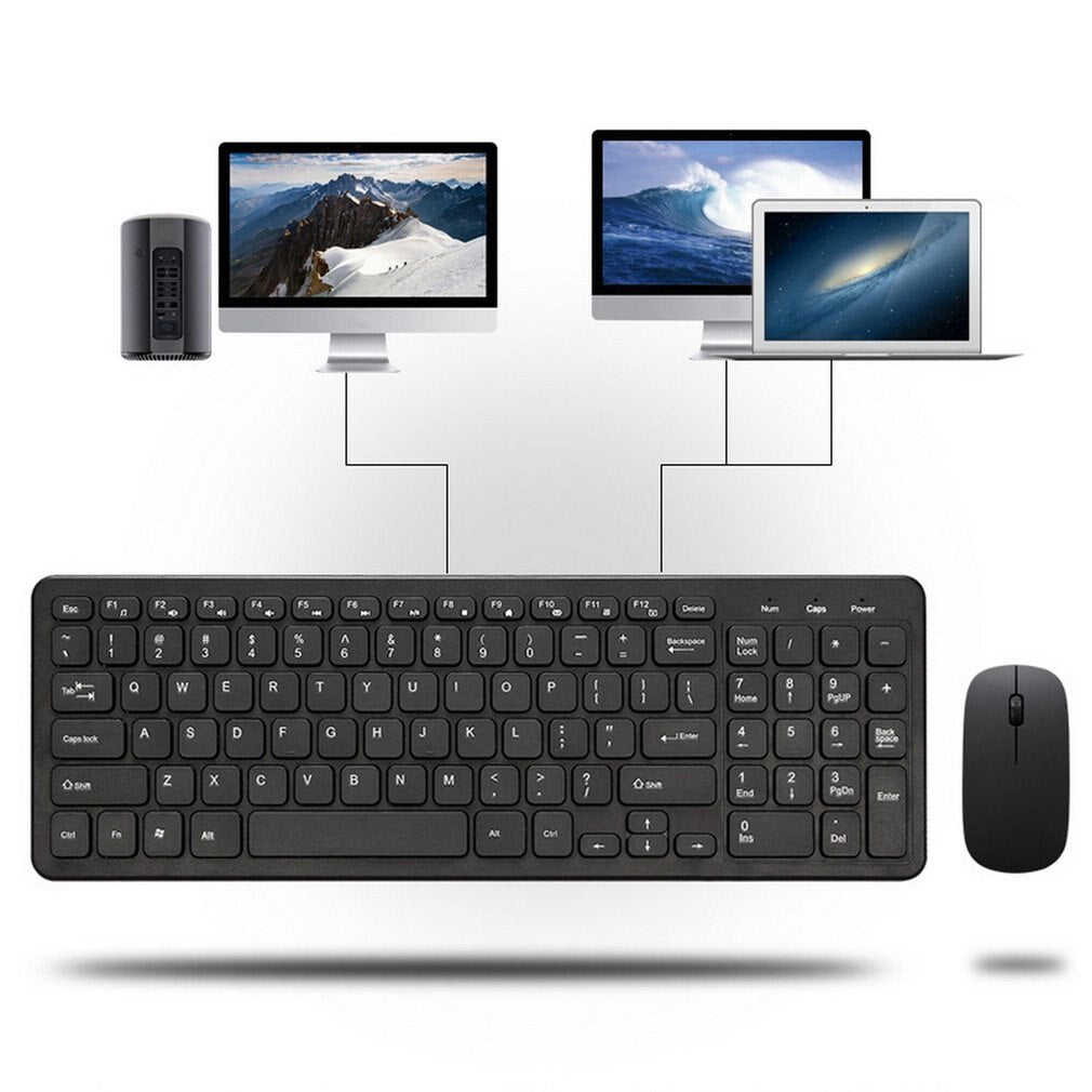 Simple Ultra-Slim Black Mini Wireless Keyboard and Mouse Combo Kit for PC Desktop Loptop Classic Office Set