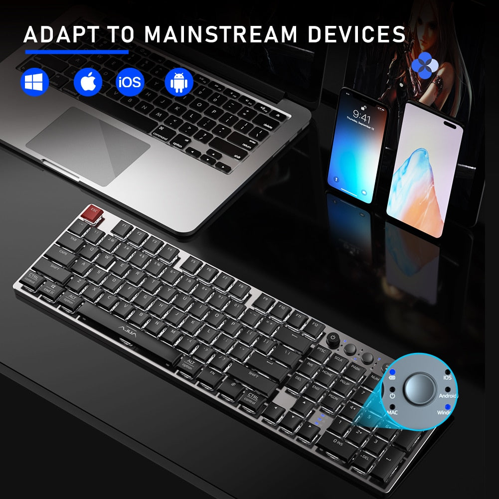 Wireless Mechanical Keyboard Ultra Thin 104 Keys Single Backlight Support Bluetooth/Type-c for Android Windows Desktop Laptop PC