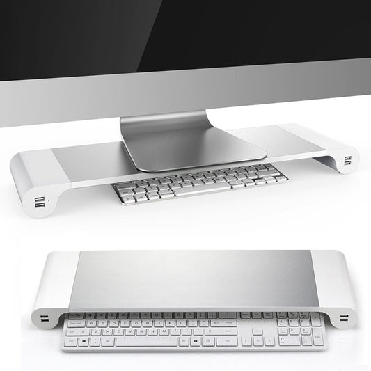 Besegad Monitor Stand riser Aluminum Alloy Computer Monitor Dock Base Bracket with 4 USB Ports for iMac MacBook US EU UK Plug