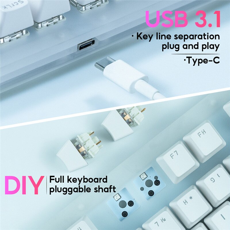 K61 61 Keys Mechanical Gaming Keyboard Gateron Switch Hot Swappable USB-C Wired RGB Backlight Translucent Glass Base ABS Keycap