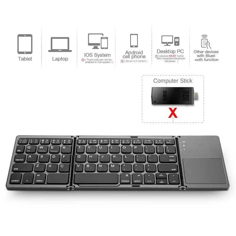Mini Folding Keyboard Bluetooth Wireless Portable Universal Foldable Keyboard with Touchpad for Windows Android IOS Tablet iPad